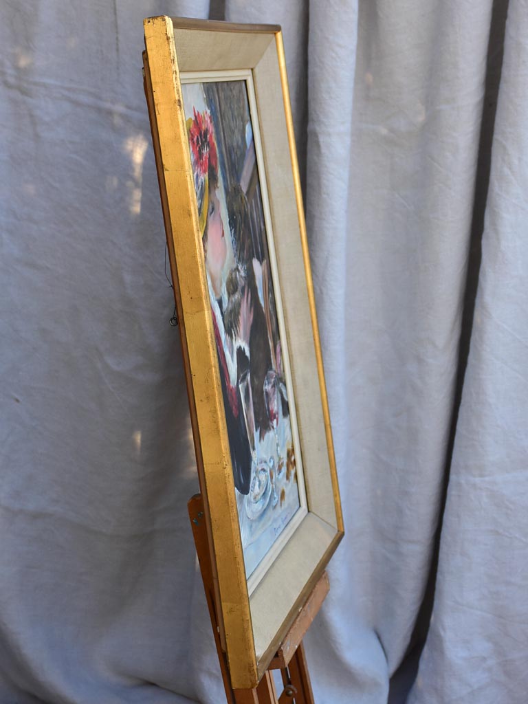 RESERVED JS - Mid century painting - interpretation of Luncheon of the Boating Party, Renoir 21¼ x 27¼""
