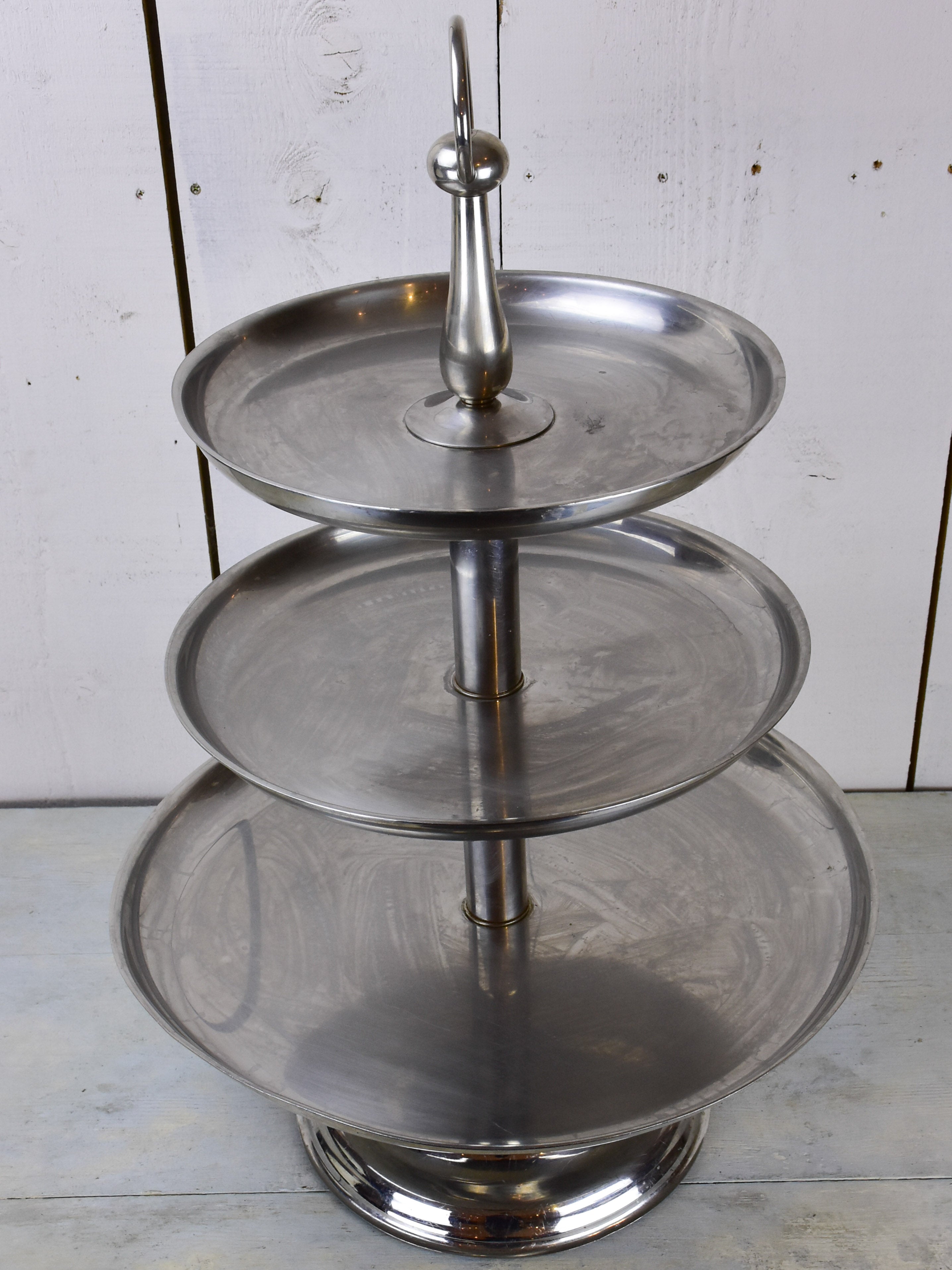 Large antique French three-tiered serving stand
