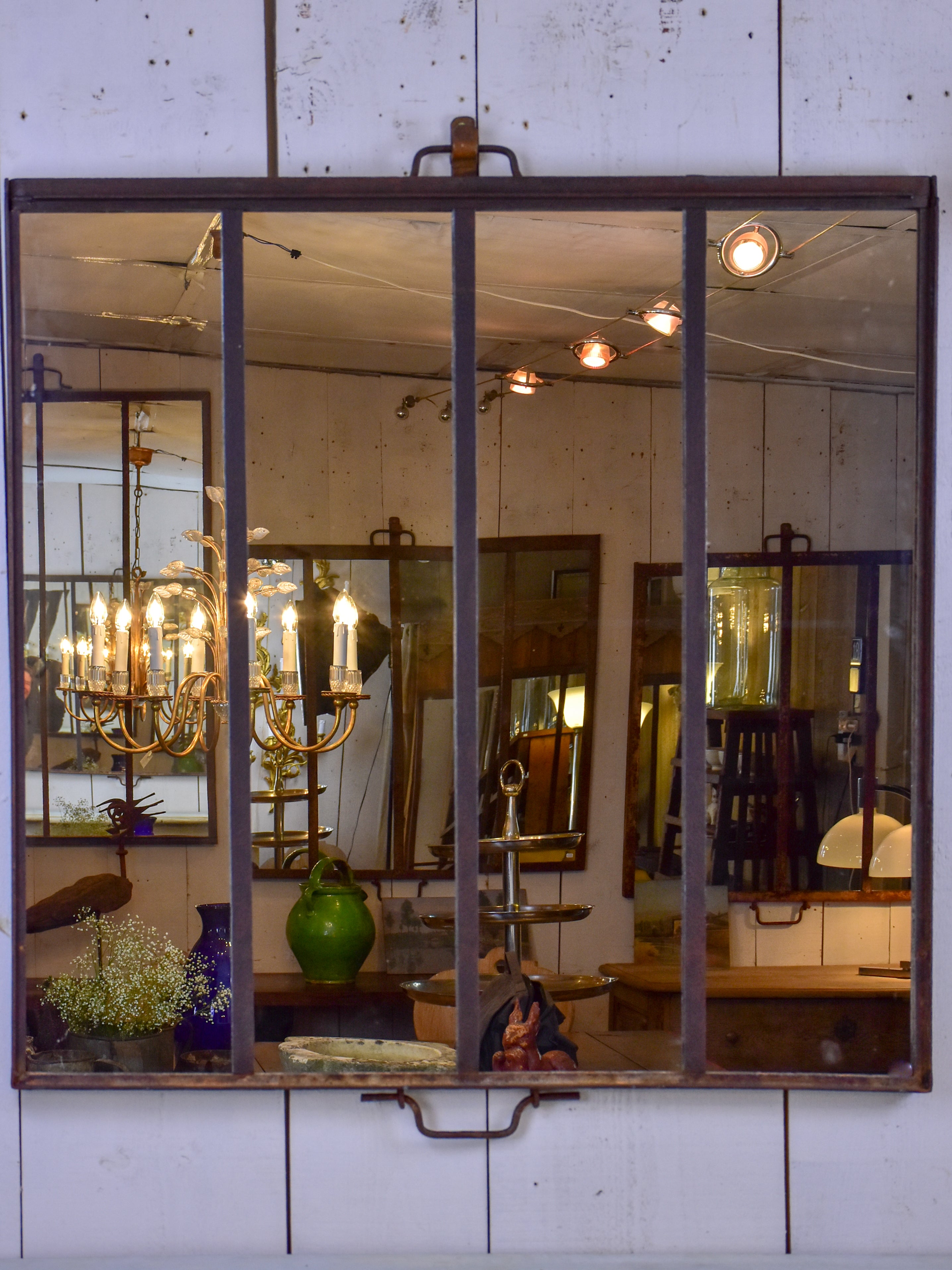 Rustic French mirror made with salvaged iron frames
