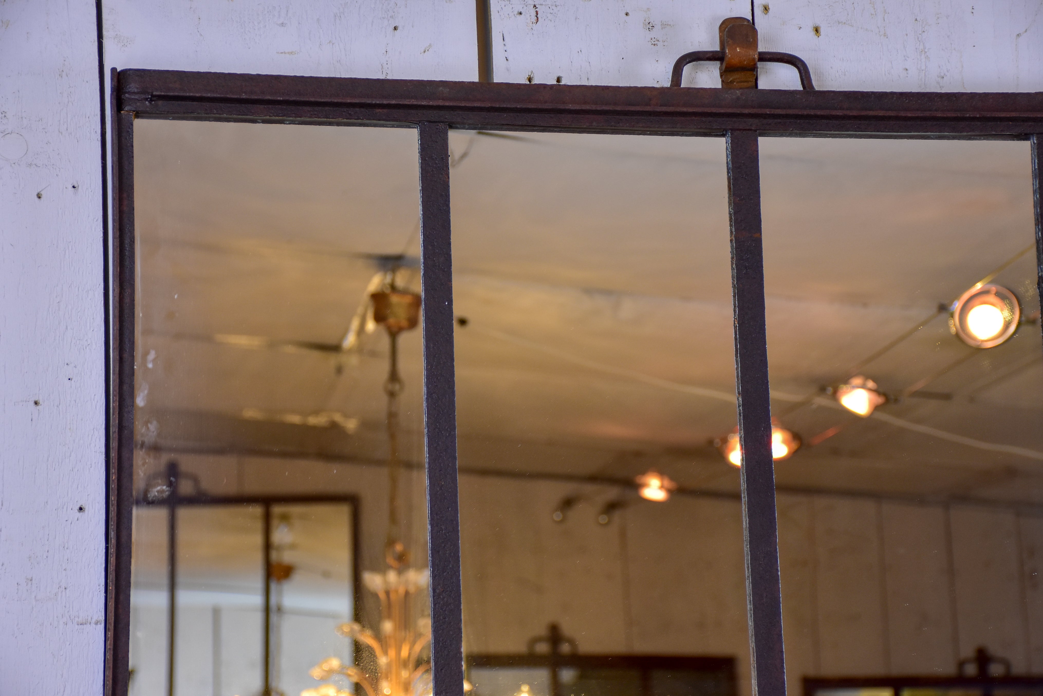 Rustic French mirror made with salvaged iron frames