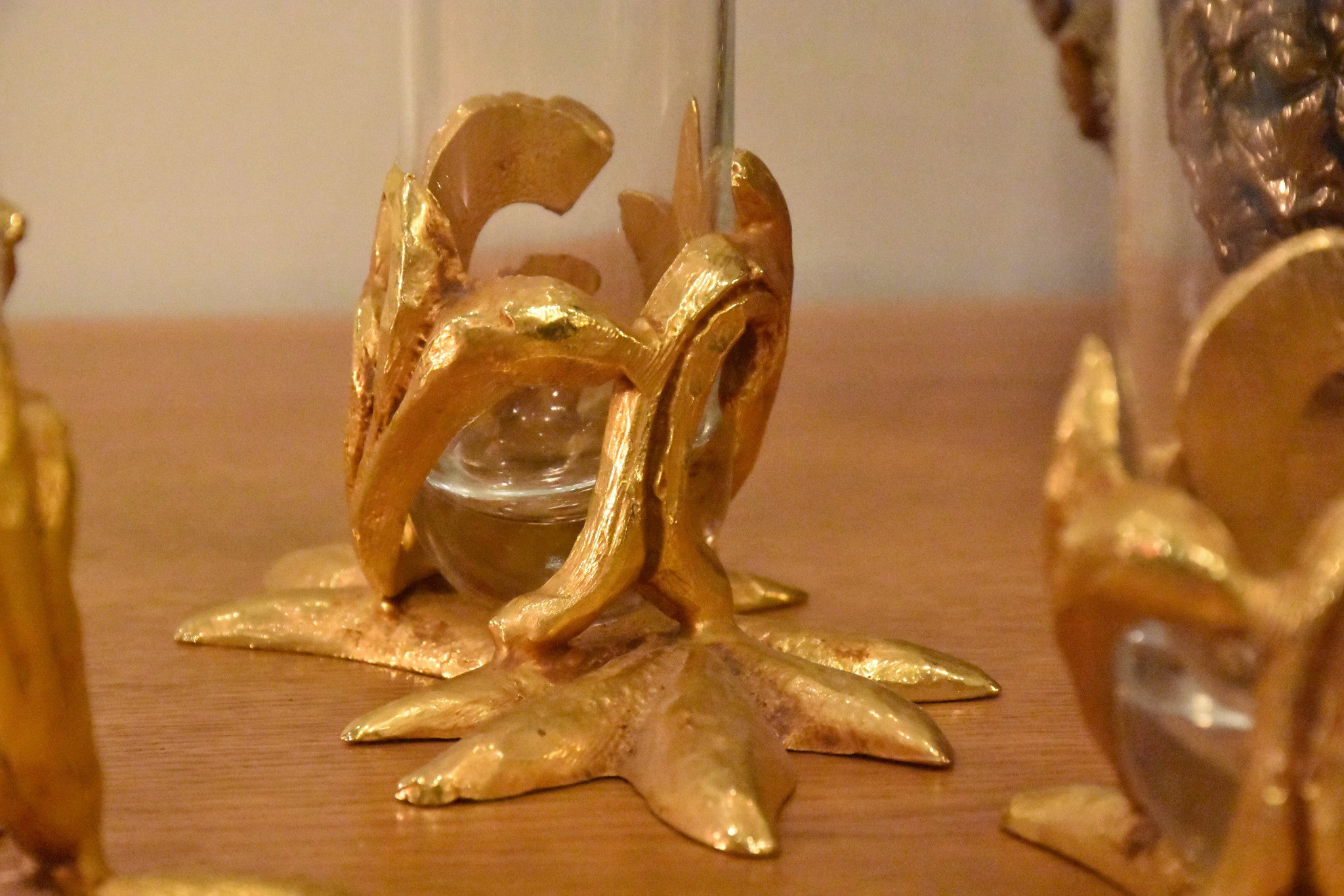 Set of three gilded bronze Fondica vases