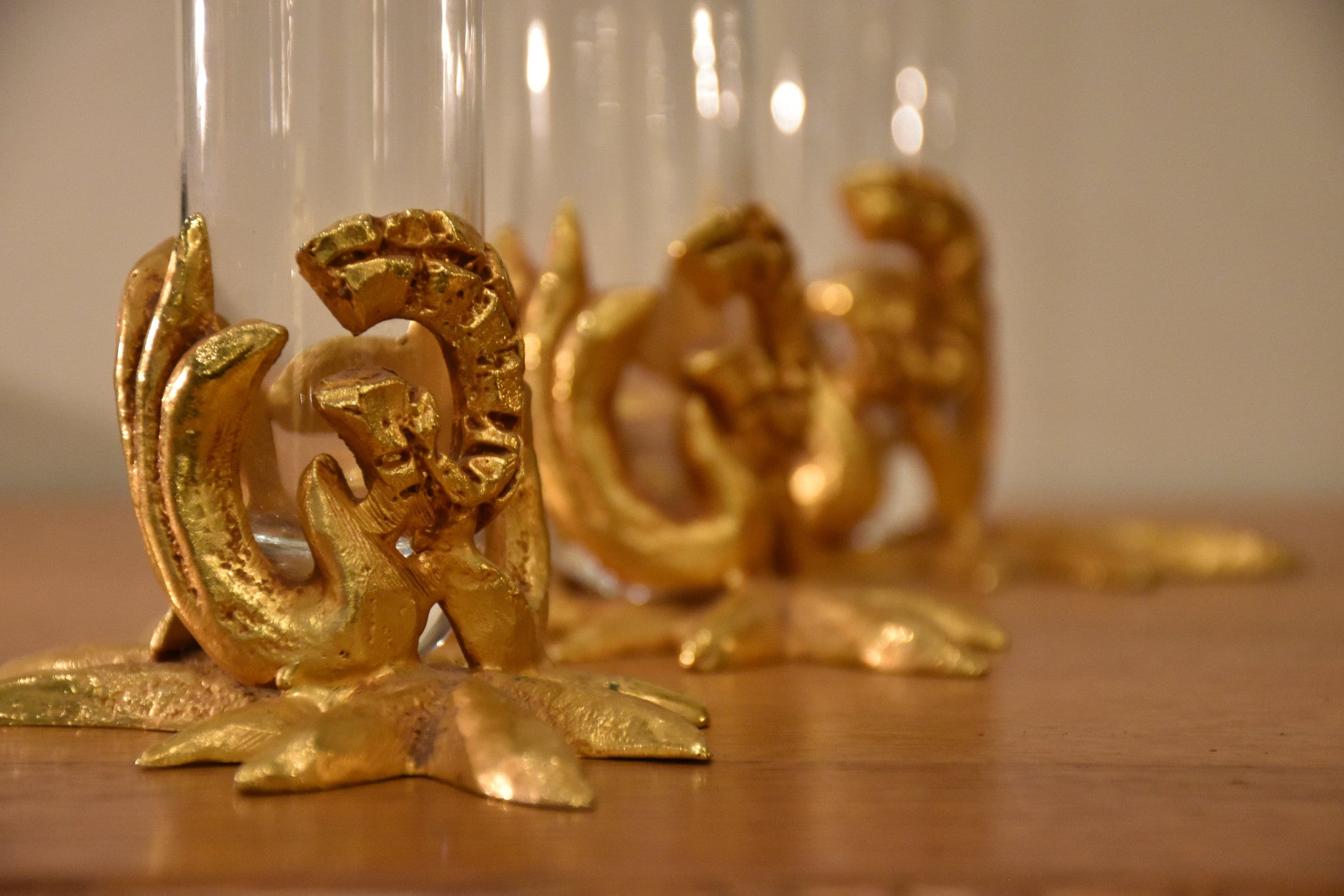 Set of three gilded bronze Fondica vases