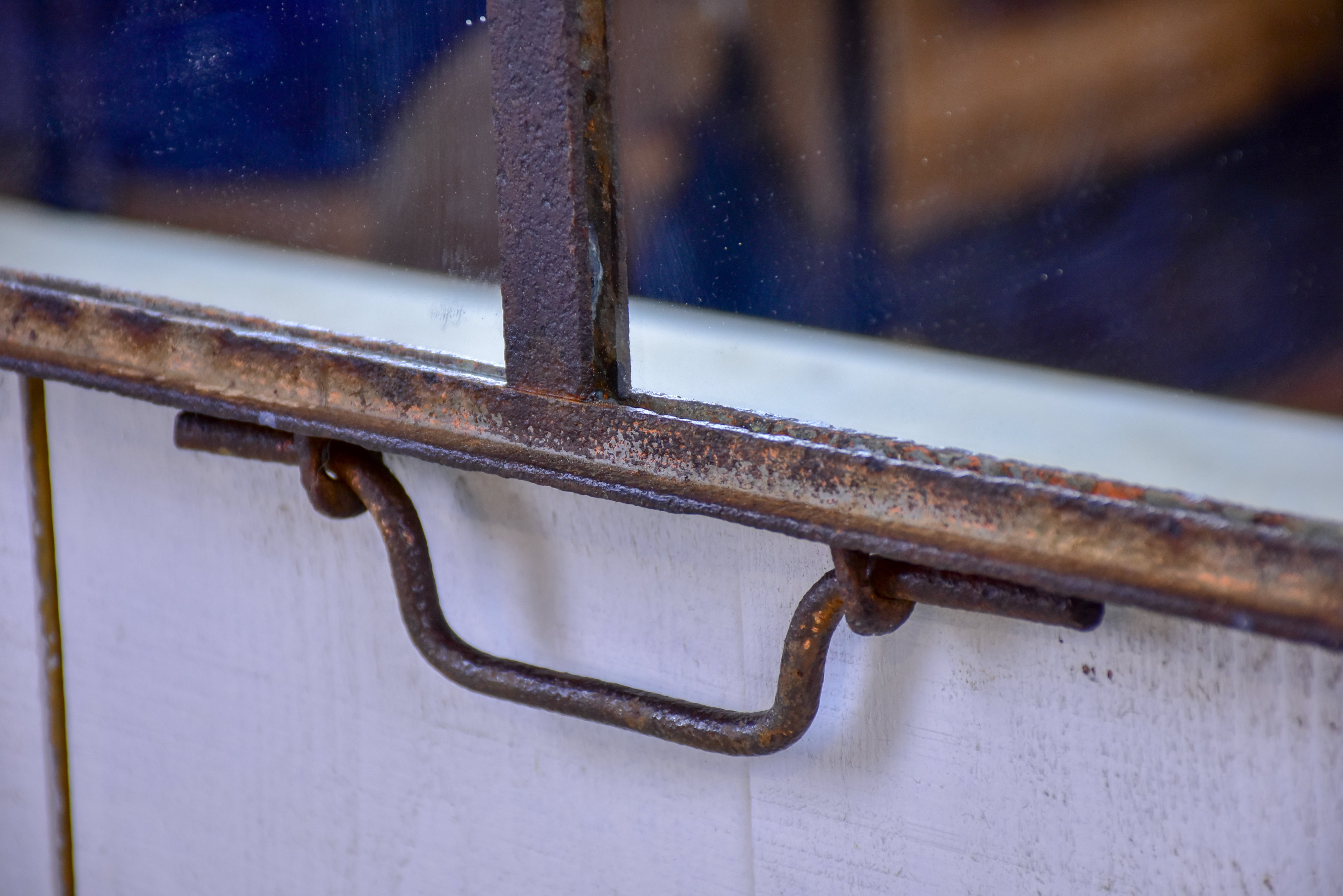 Rustic French mirror made with salvaged iron frames