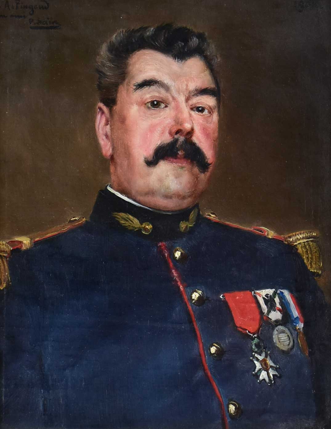 Military portrait "campagne du mexique" by Jean-Paul Marie Saïn (1853-1908) - oil on canvas 19" x 21¾"