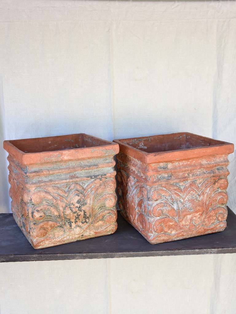 Pair of large antique French terracotta planters from the French Riviera 16½"