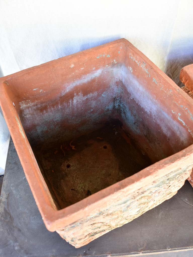 Pair of large antique French terracotta planters from the French Riviera 16½"