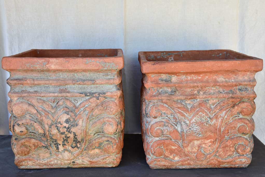 Pair of large antique French terracotta planters from the French Riviera 16½"