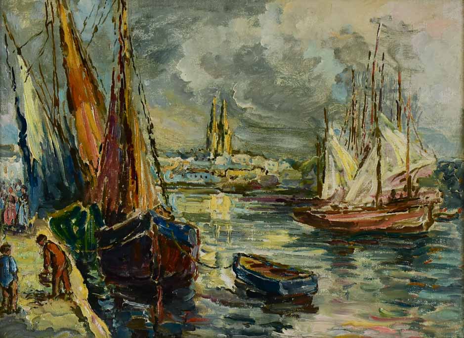 Early 20th century sea port in Normandy - Anonymous 26¾" x 32¾"