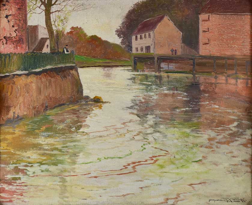 River landscape by Ivan Ivanovitch Kowalski (Russian, 1839–1937) - oil on canvas 26¾ x 30""