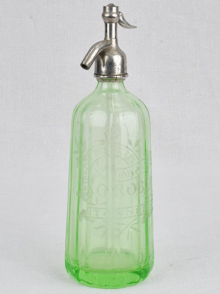 Early 20th century uranium glass bistro Seltzer bottle 12¼"