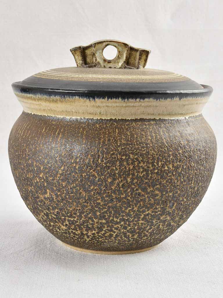 Vintage earthenware lidded pot 9"