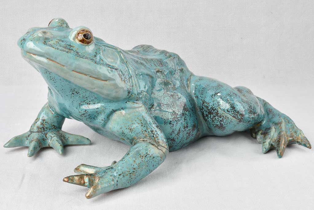 Large vintage sculpture of a frog w/ blue patina 22¾"