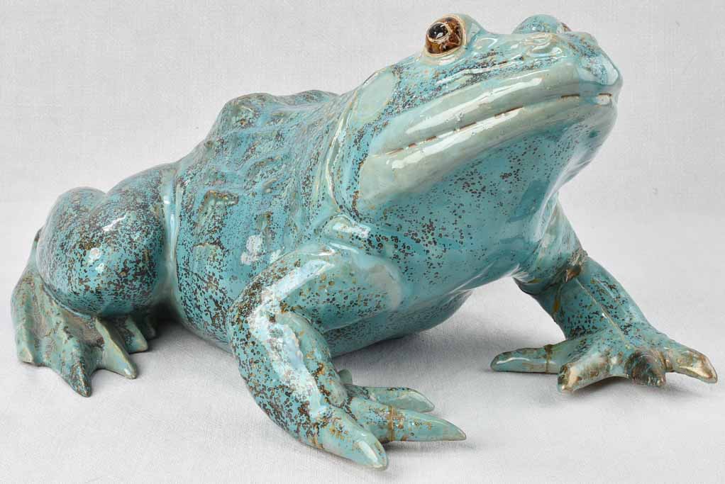 Large vintage sculpture of a frog w/ blue patina 22¾"
