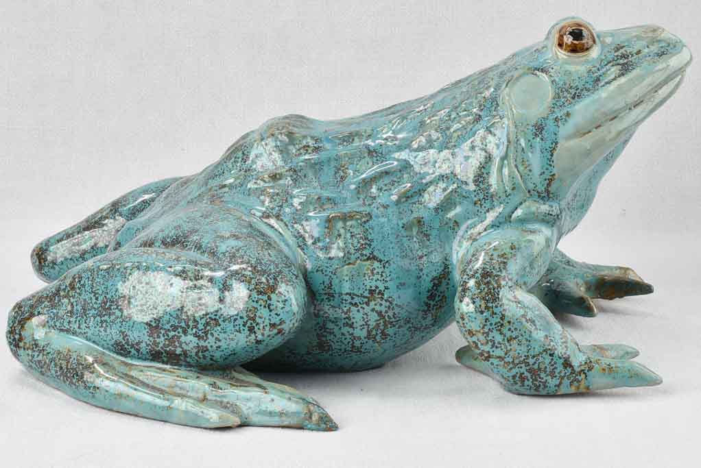 Large vintage sculpture of a frog w/ blue patina 22¾"