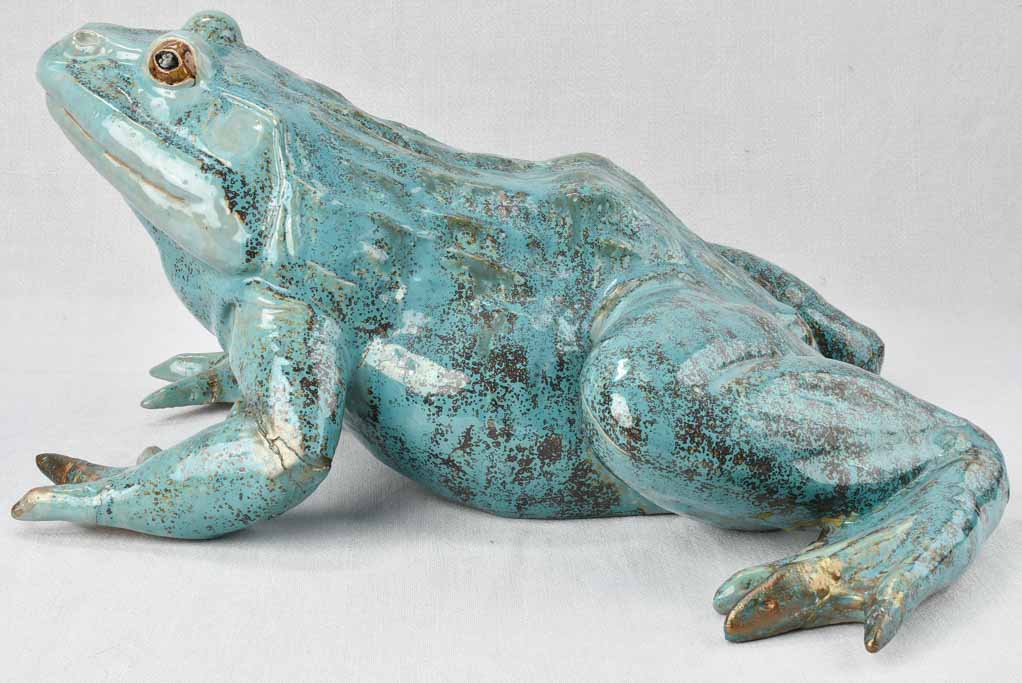 Large vintage sculpture of a frog w/ blue patina 22¾"