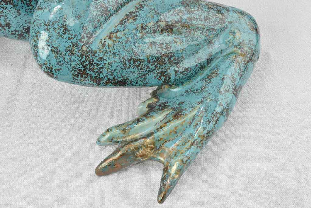 Large vintage sculpture of a frog w/ blue patina 22¾"