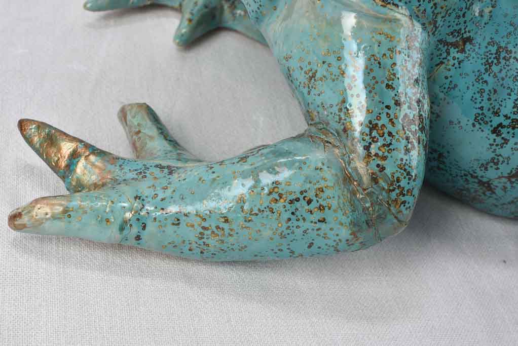 Large vintage sculpture of a frog w/ blue patina 22¾"