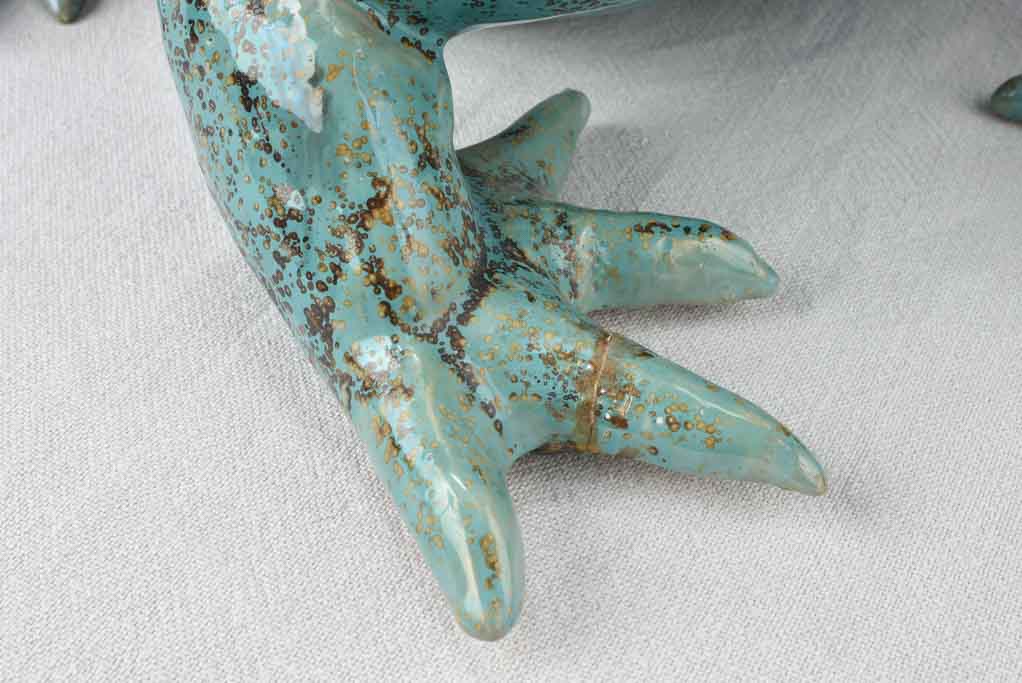 Large vintage sculpture of a frog w/ blue patina 22¾"