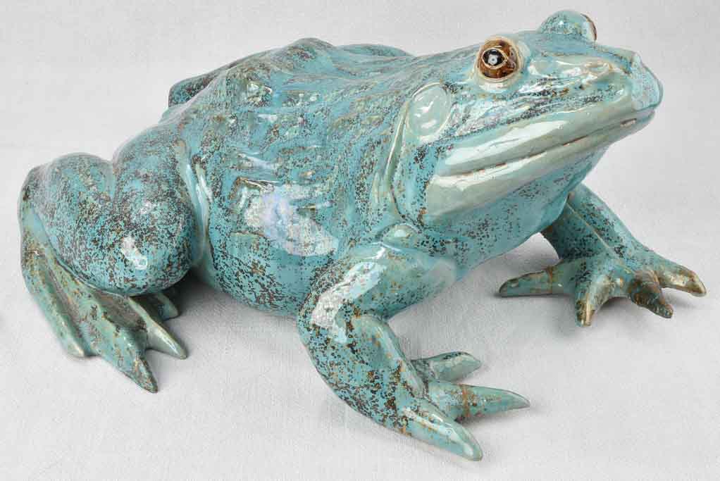 Large vintage sculpture of a frog w/ blue patina 22¾"