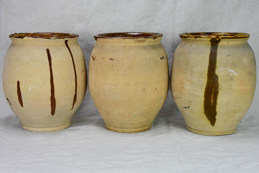 Collection of five antique French confit pots from Castelnaudary