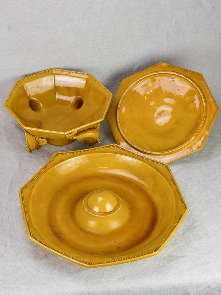 Exceptional antique French bouillabaisse soup tureen with orange glaze - Pichon Uzes