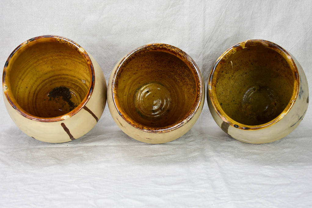 Collection of five antique French confit pots from Castelnaudary