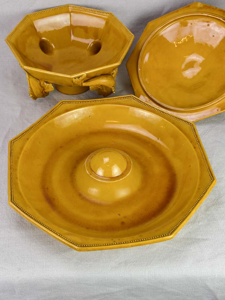 Exceptional antique French bouillabaisse soup tureen with orange glaze - Pichon Uzes