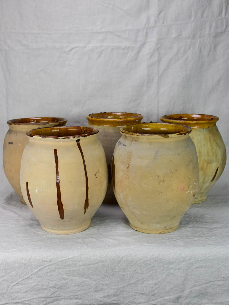 Collection of five antique French confit pots from Castelnaudary