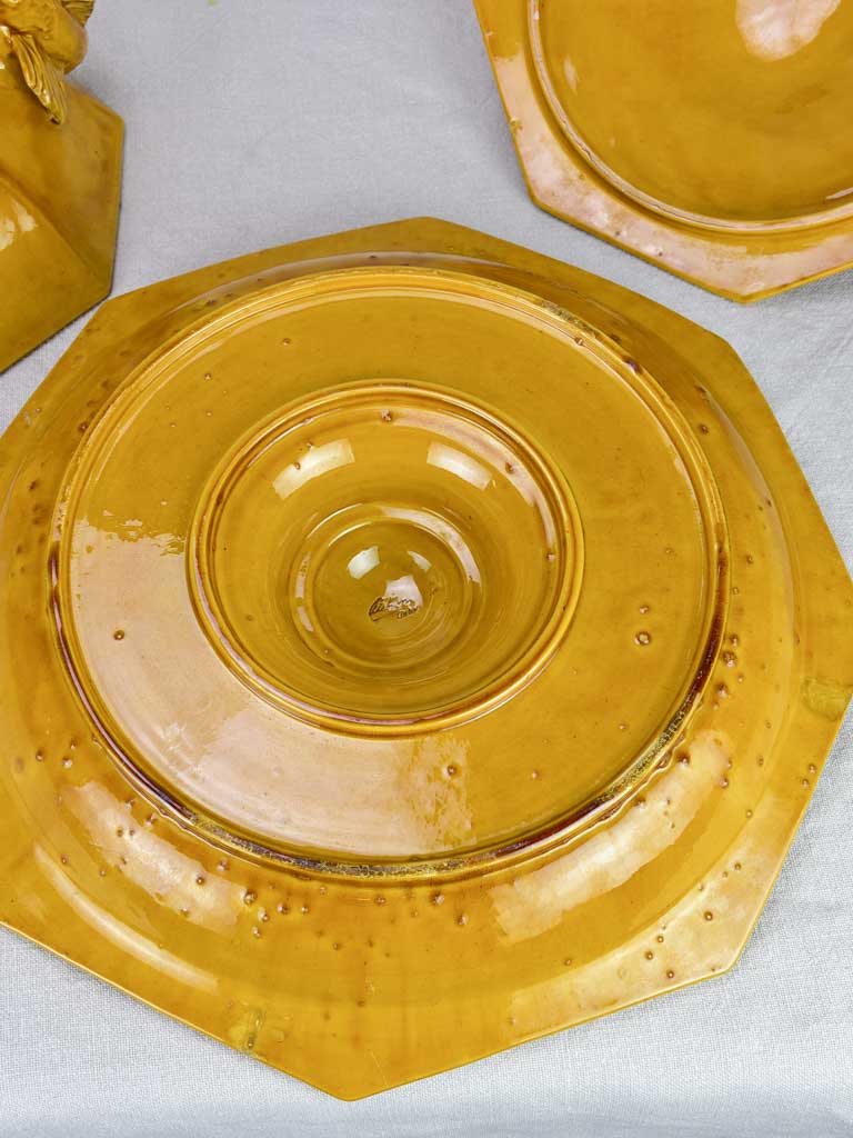 Exceptional antique French bouillabaisse soup tureen with orange glaze - Pichon Uzes