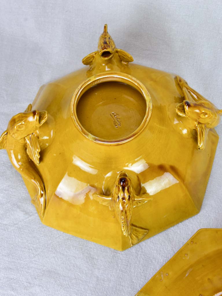 Exceptional antique French bouillabaisse soup tureen with orange glaze - Pichon Uzes