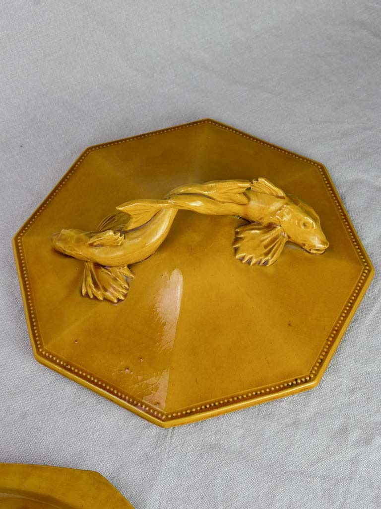 Exceptional antique French bouillabaisse soup tureen with orange glaze - Pichon Uzes
