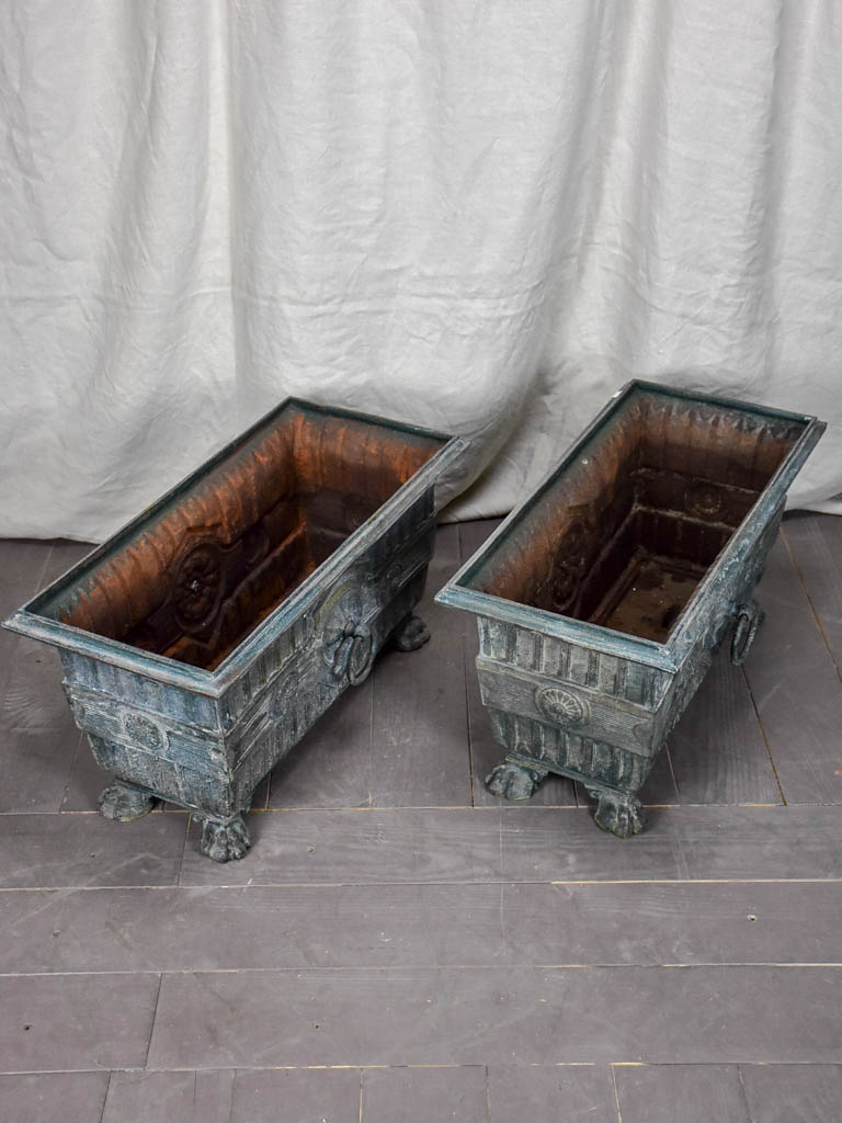 Pair of Rectangular French Directoire garden planters - cast iron