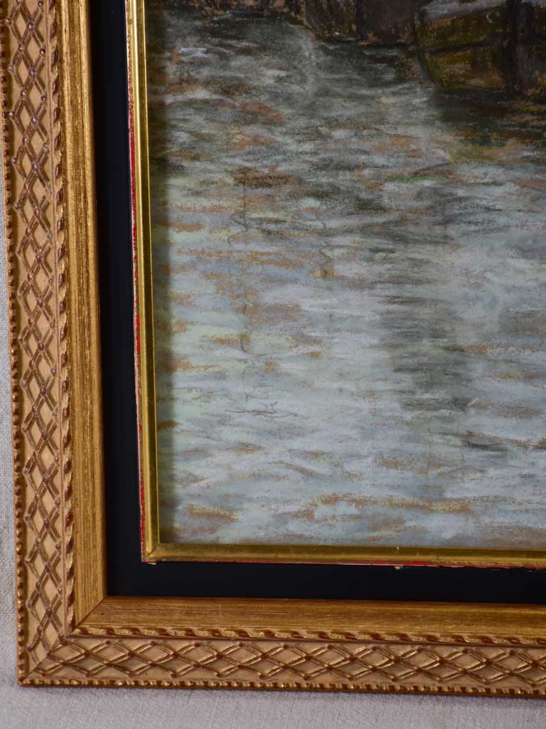 Sea port in Le Havre - pastel -signed by an unknown artist 23¾" x 28¼"