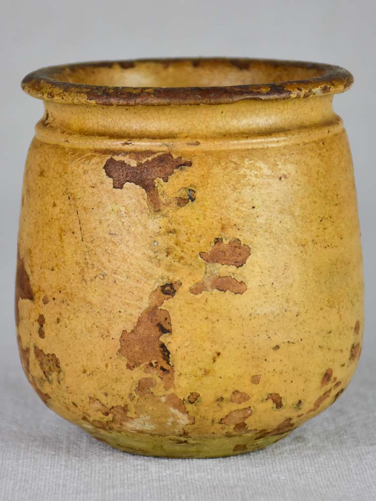 Small antique French honey pot with yellow glaze 4"