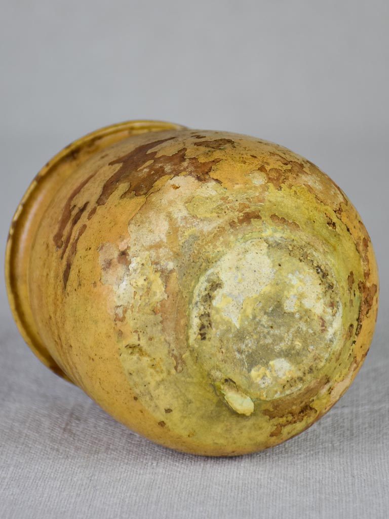 Small antique French honey pot with yellow glaze 4"