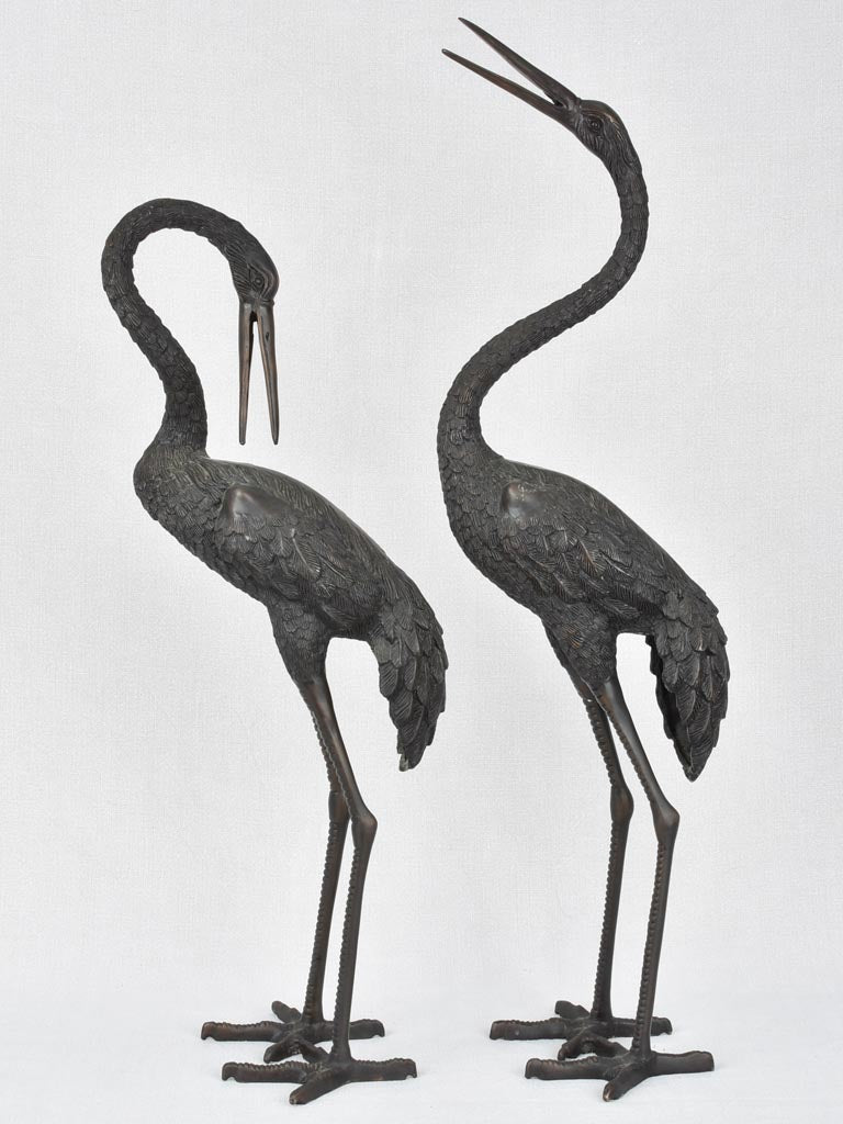 2 vintage bronze sculptures of herons 33½"