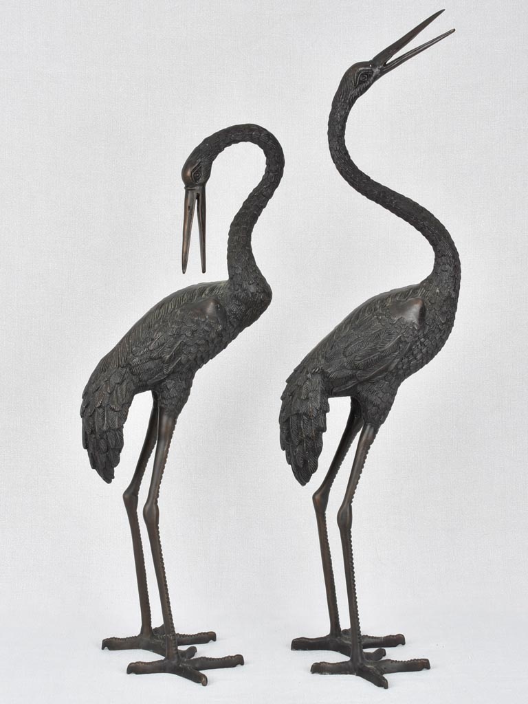 2 vintage bronze sculptures of herons 33½"