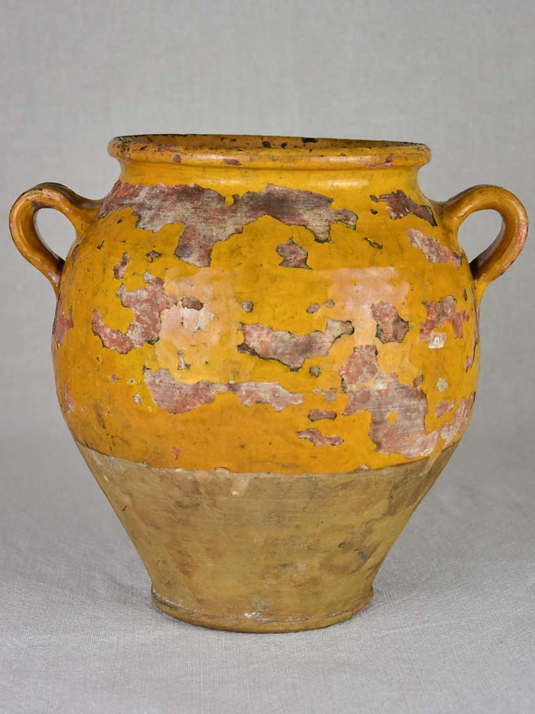 Antique French confit pot with orange / yellow glaze 10¼"