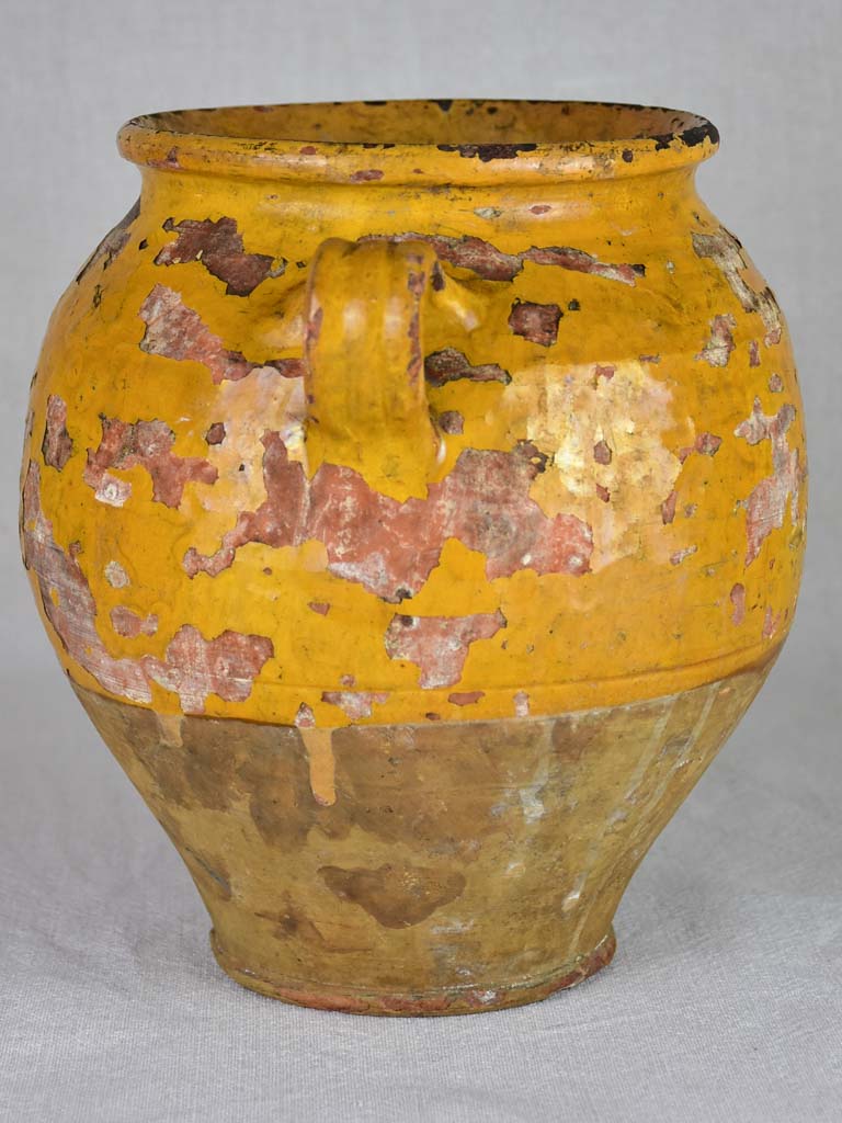 Antique French confit pot with orange / yellow glaze 10¼"