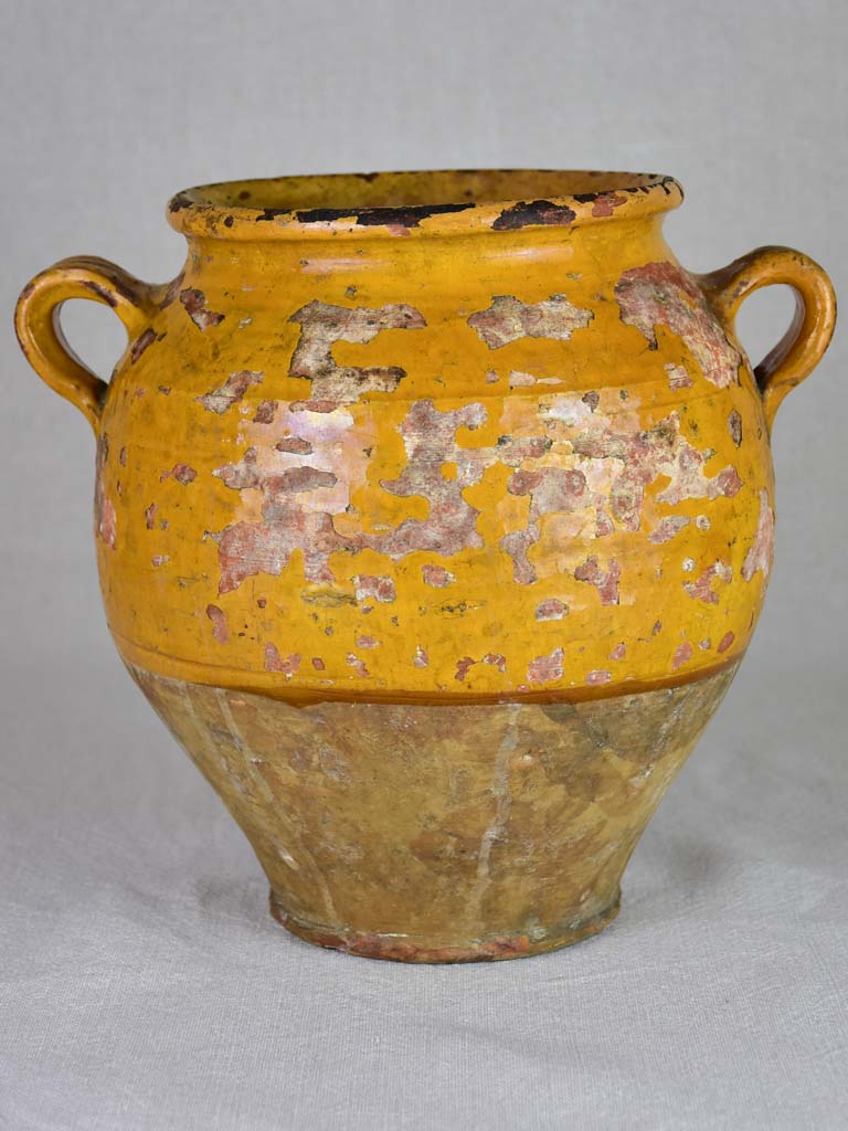 Antique French confit pot with orange / yellow glaze 10¼"