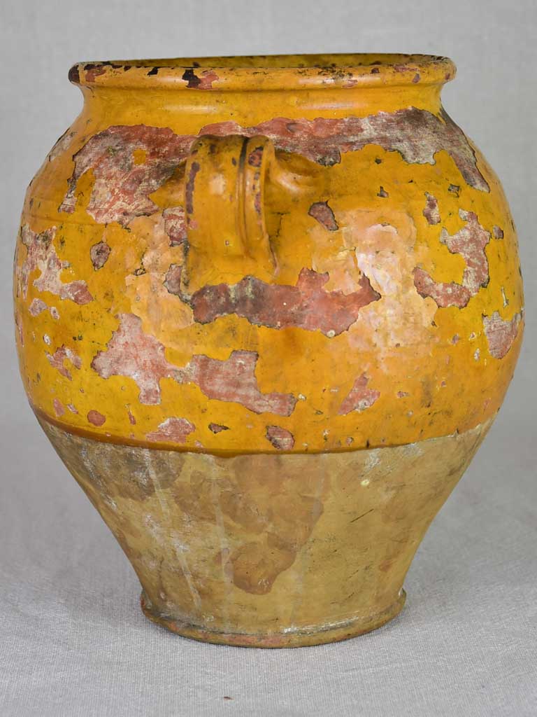 Antique French confit pot with orange / yellow glaze 10¼"