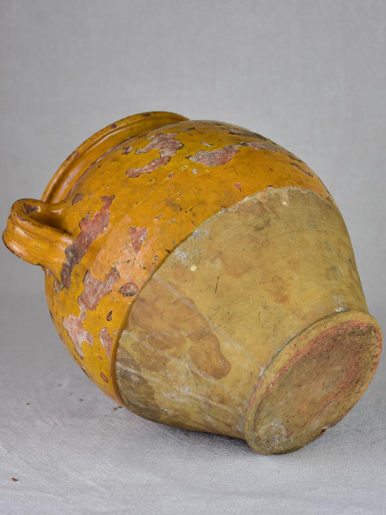 Antique French confit pot with orange / yellow glaze 10¼"