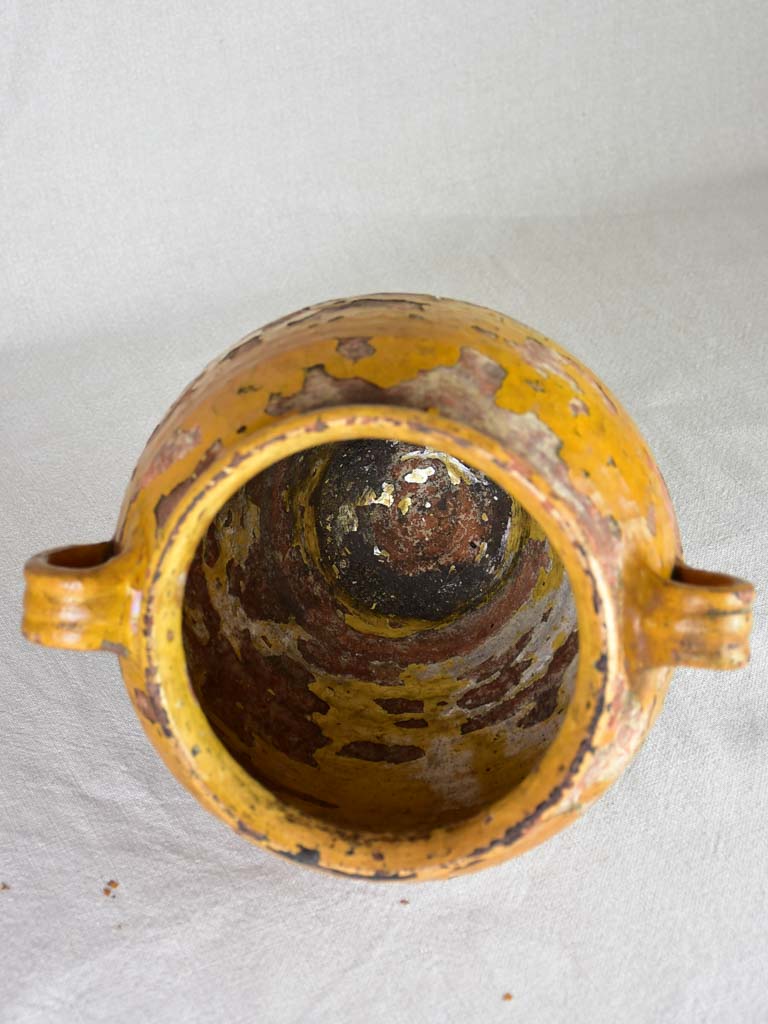 Antique French confit pot with orange / yellow glaze 10¼"