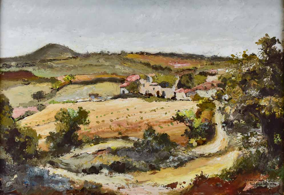 Village landscape by Architect Paul Dupré-Lafon (1900 - 1971) 1957 - oil on board 27¼" x 36¼"