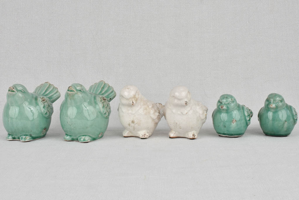 Collection of six blue and white ceramic birds