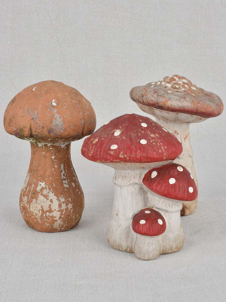 Collection of 3 clay mushroom sculptures 6"
