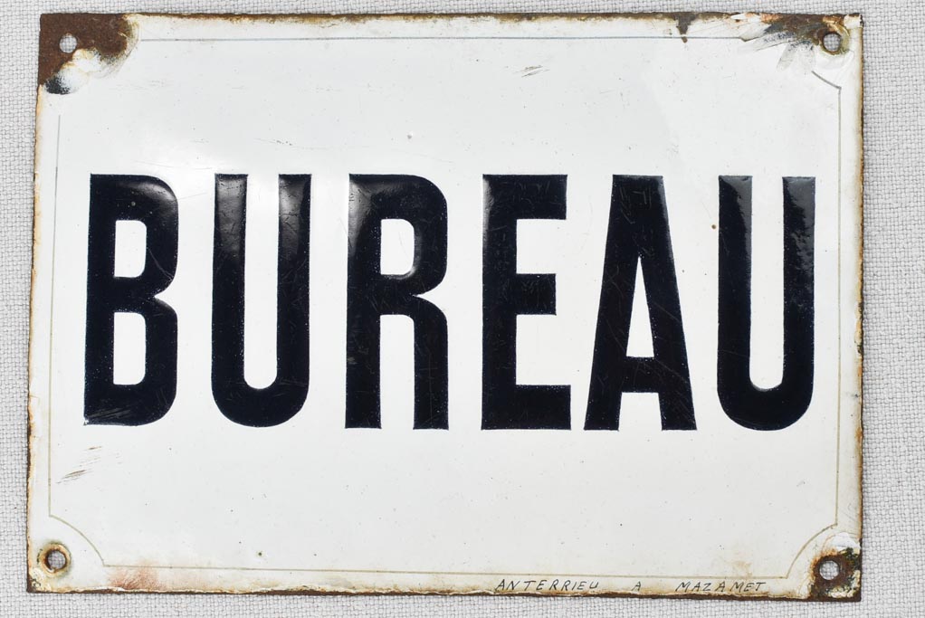 Vintage enamel plaque, BUREAU 5½ x 8""