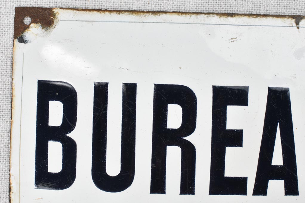 Vintage enamel plaque, BUREAU 5½ x 8""
