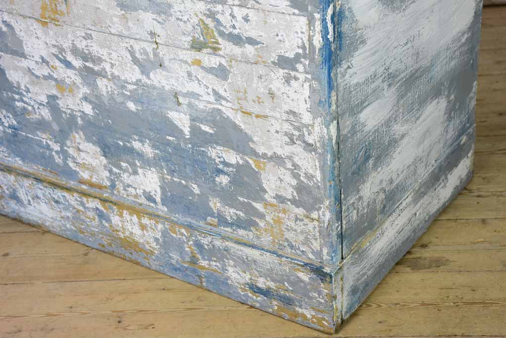 Rare antique French baker's counter with marble top and original patina 63" x 63" x 35½"