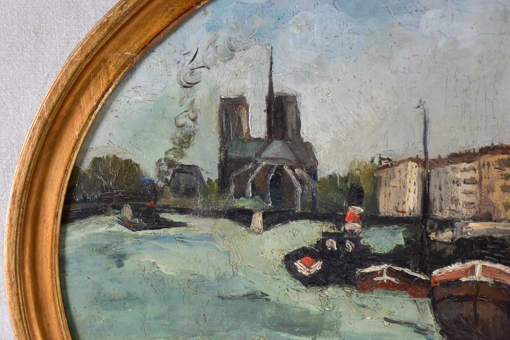 Oval medallion Parisian riverbank scene by Charles Réal (1898-1979) - oil on canvas 22½" x 27¼"